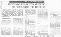 Profundo pesar por muerte de Guillermo Feliú Cruz.