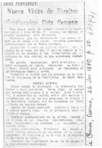 Nueva visita de escritor santiaguino esta semana.