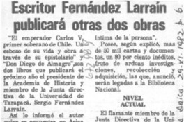 Escritor Fernández Larraín publicará otras dos obras.