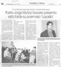 Poeta Jorge Muñoz Navarro presentá esta tarde su poemario "Lazarillo".