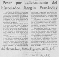 Pesar por fallecimiento del historiador Sergio Fernández.