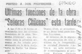 Ultimas funciones de la obra "Señoras chilenas" esta tarde.