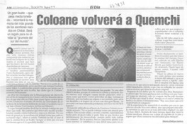 Coloane volverá a Quemchi