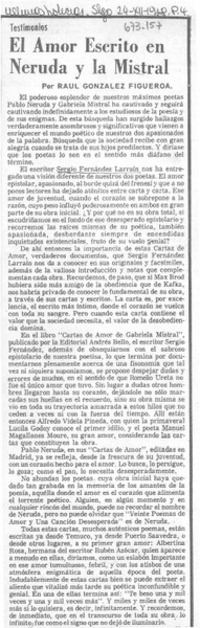 El amor escrito en Neruda y la Mistral