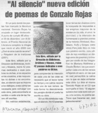 Al silencio" nueva edición de poemas de Gonzalo Rojas.