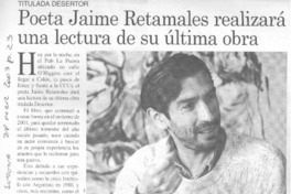 Poeta Jaime Retamales realizará una lectura de su última obra.