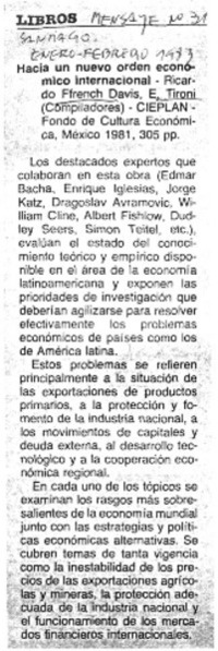 Hacia un nuevo orden económico internacional