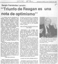 "Triunfo de Reagan es una nota de optimismo"