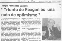 "Triunfo de Reagan es una nota de optimismo"