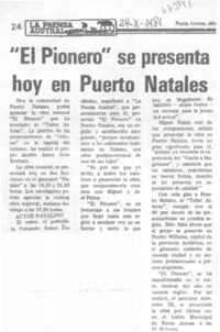 El pionero" se presenta hoy en Puerto Natales.