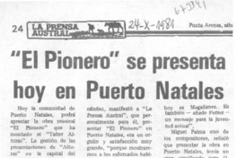 El pionero" se presenta hoy en Puerto Natales.