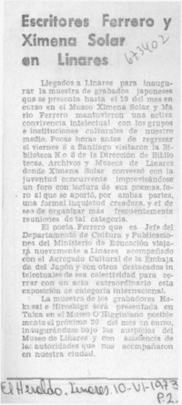 Escritores Ferrero y Ximena Solar en Linares.