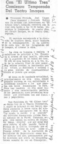 Con "El último tren" comienza temporada del teatro Imagen.
