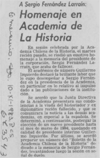 Homenaje en Academia de la historia.