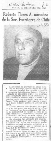 Roberto Flores A. miembro de la Soc. Escritores de Chile.