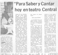 Para saber y cantar" hoy en teatro central.