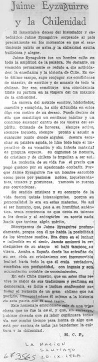 Jaime Eyzaguirre y la chilenidad