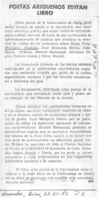 Poetas ariqueños editan libro.