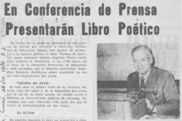 En conferencia de prensa presentarán libro poético.