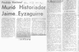 Murió historiador Jaime Eyzaguirre.