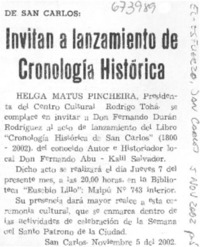 Invitan al lanzamiento de cronología histórica .