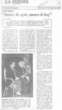 Amores de ayer, amores de hoy".