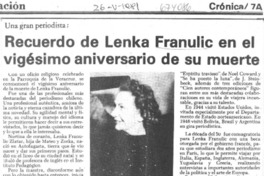 Recuerdo de Lenka Franulic en el vigésimo aniversario de su muerte.