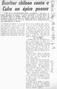 Escritor chileno canta a Cuba un épico poema.