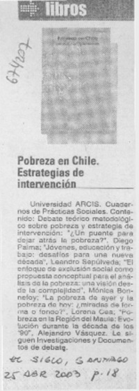Pobreza en Chile. Estrategias de intervención.