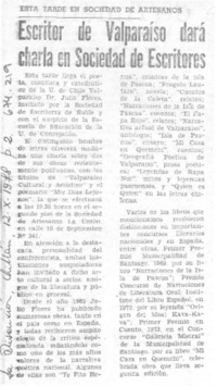 Escritor de Valparaíso dará charla en Sociedad de escritores.