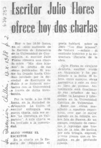 Escritor Julio Flores ofrece hoy dos charlas.