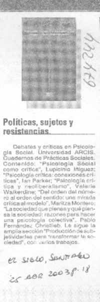 Políticas, sujetos y resistencias.