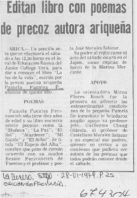 Editan libro con poemas de precoz autora ariqueña.