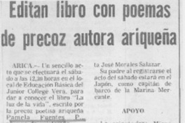 Editan libro con poemas de precoz autora ariqueña.
