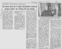 En poco más de 3 años tendremos nuesta propia santa, sor Teresa de Los Andes.