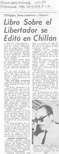 Libro sobre el libertador se editó en Chillán :