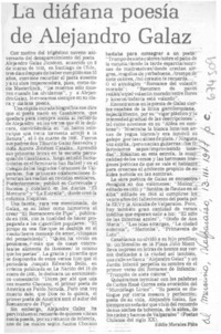 La diáfana poesía de Alejandro Galaz