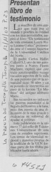 Presentan libro de testimonio.