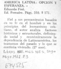 America Latina, opción y esperanza.