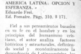 America Latina, opción y esperanza.
