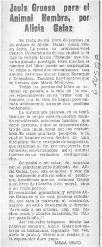 Jaula gruesa para el animal hembra", por Alicia Galaz.