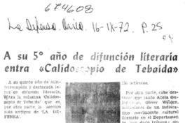 A su 5° año de difunción literaria entra "Calidoscopio, de tebaida".