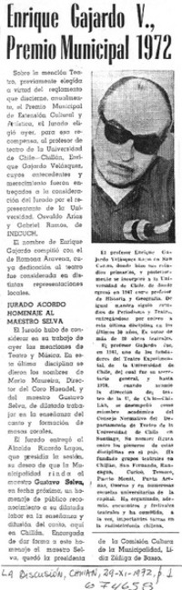 Enrique Gajardo V. Premio Municipal 1972.
