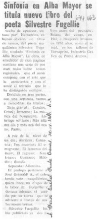 Sinfonía en Alba Mayor se titula nuevo libro del poeta Silvestre Fugellie.