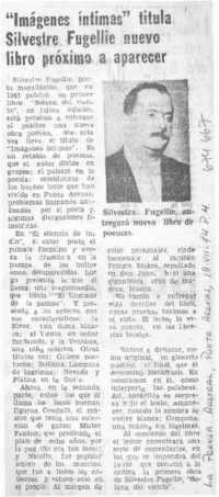 "Imágenes íntimas" titula Silvestre Fugellie nuevo libro próximo a aparecer.