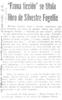 "Fauna ficción" se titula libro de Silvestre Fugellie.