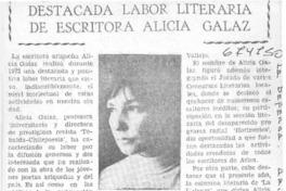 Destacada labor literaria de escritora Alicia Galaz.