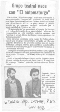 Grupo teatral nace con "El automaturgo".