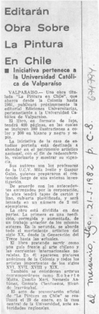 Editarán obra sobre la pintura en Chile.