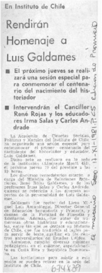 Rendirán homenaje a Luis Galdames.